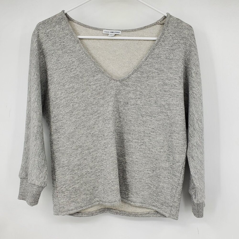 James Perse Heather Gray V-Neck Long Sleeve Top